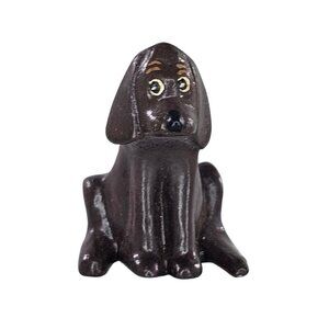 Vintage Brown Ceramic Hound Dog Miniature Figurine Handcrafted Collectible